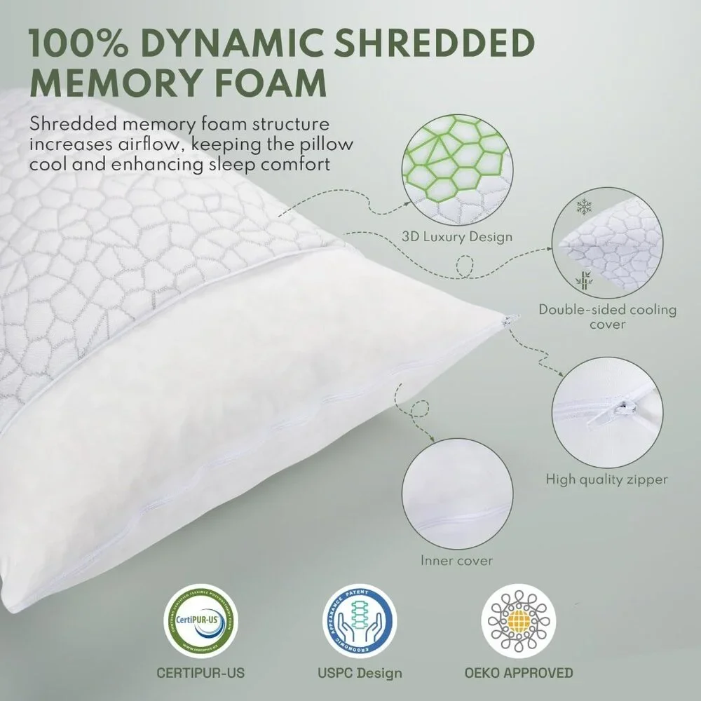 Cooling Shredded Memory Foam Pillow for Sleeping